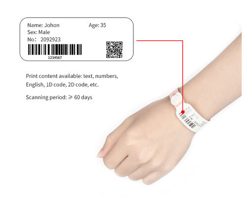 Impression de logo Bracelet médical d' hôpital en PVC, étiquette RFID NFC Bracelet jetable